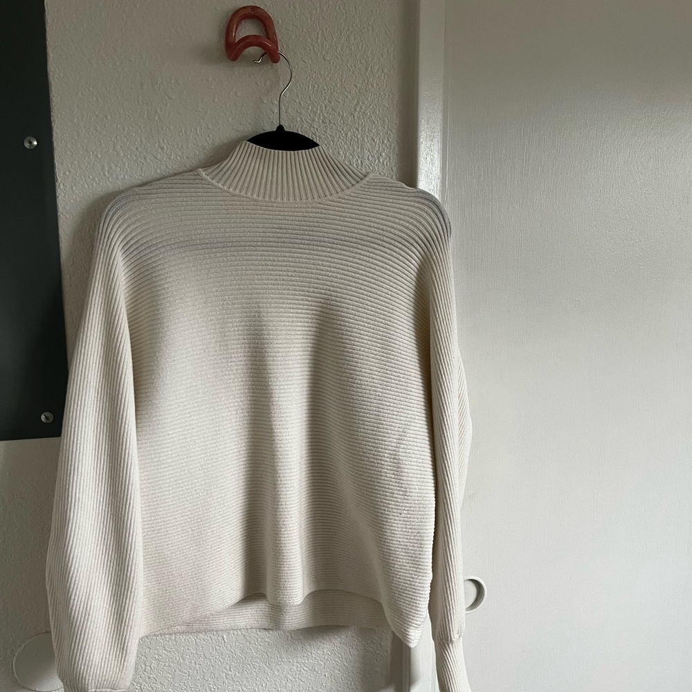Bershka Cream Ribbed Mock Neck Sweater